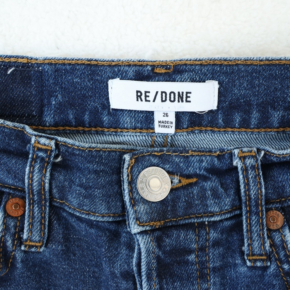 Re/Done 70s Stove Pipe Jeans Women's 26 Dark Rinse Straight Button Fly Raw Hem - Picture 3 of 14